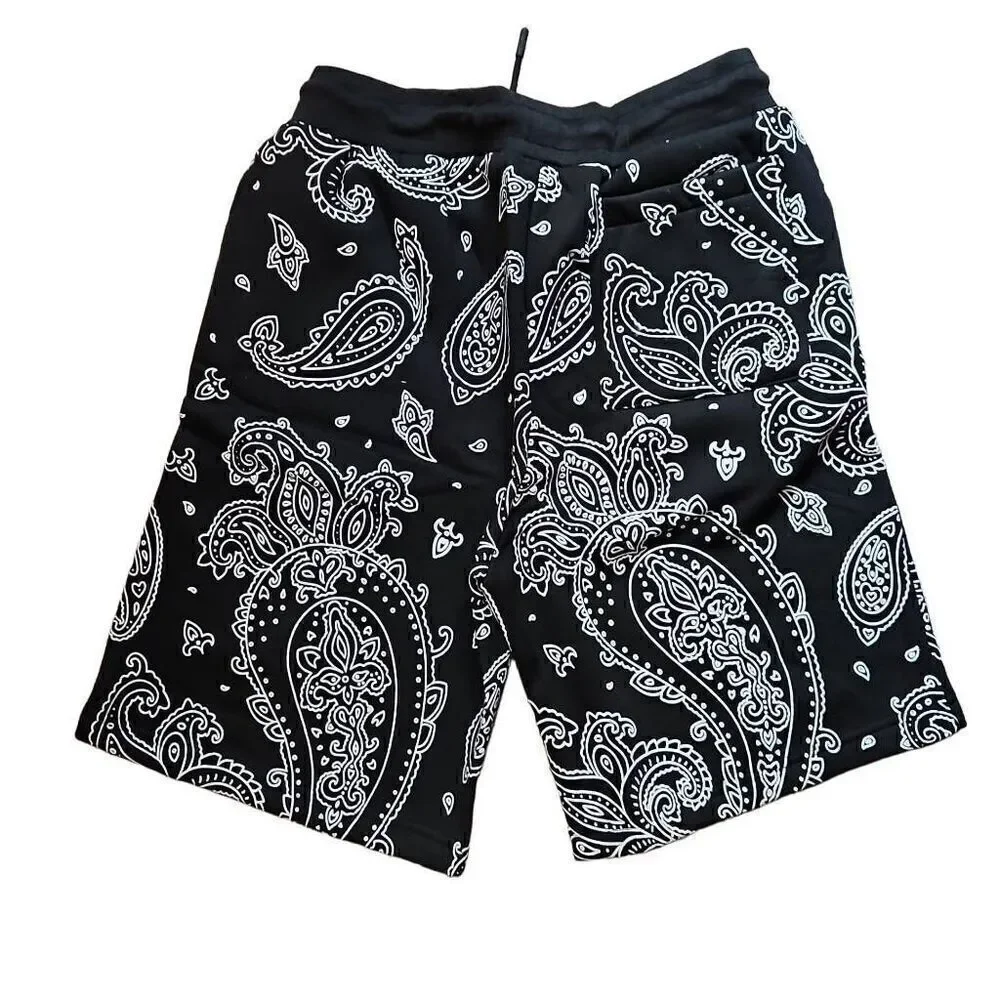 Crooks and Castles Men's Paisley Fleece Shorts Black White Medium